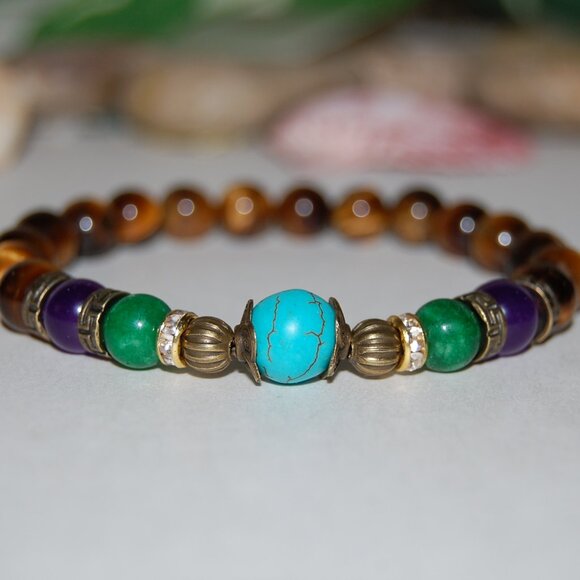 Tiger Eye Bracelet,Good Luck Bracelet,Multi Color Stone Beads,Tiger Eye Beads - Picture 1 of 2